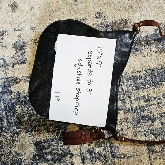 Fossil Black expandable color block Leather Crossbody Bag - Picture 12 of 13